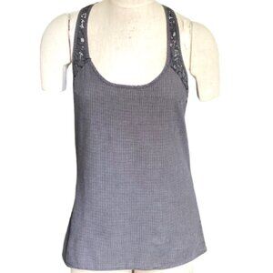 Sam & Max Tank Top Crochet Lace Accents Micro Check S/M Gray 166B